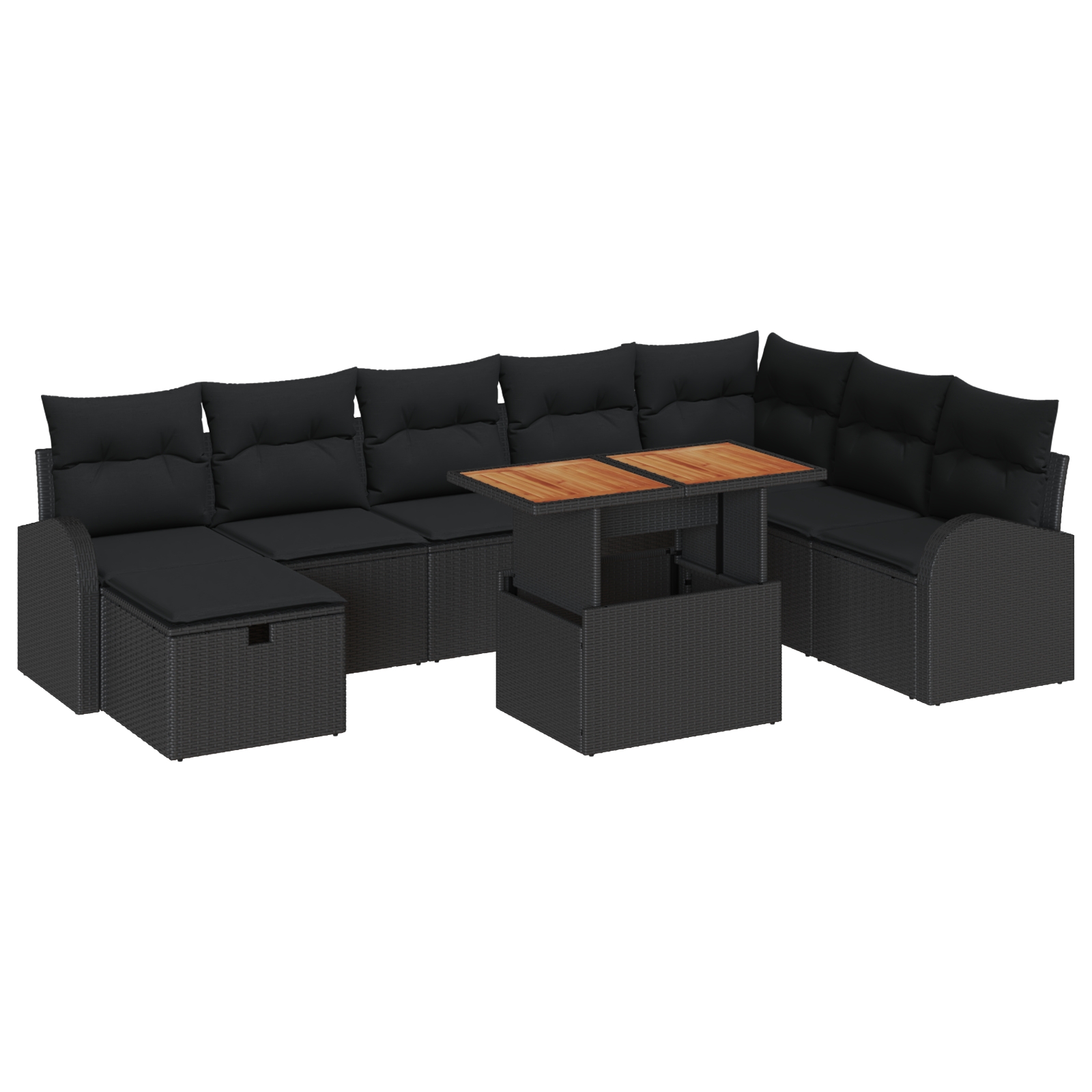 3359985 2 Set de canapele pentru grădină cu pernă 9 pcs Negru Rattan poli Set de canapele pentru grădină cu pernă 9 pcs Negru Rattan poli - imagine 2