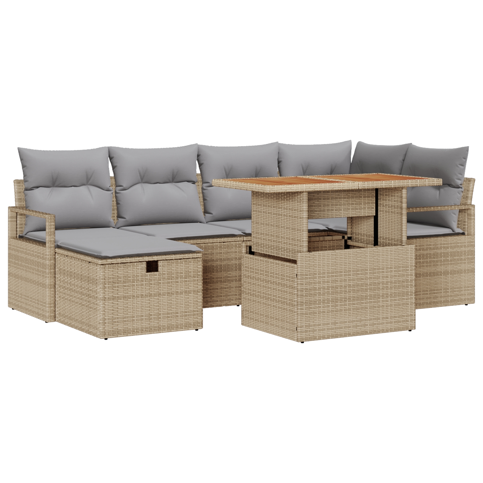 3359997 2 Set de canapele pentru grădină cu pernă 7 pcs Bej Rattan poli Set de canapele pentru grădină cu pernă 7 pcs Bej Rattan poli - imagine 2