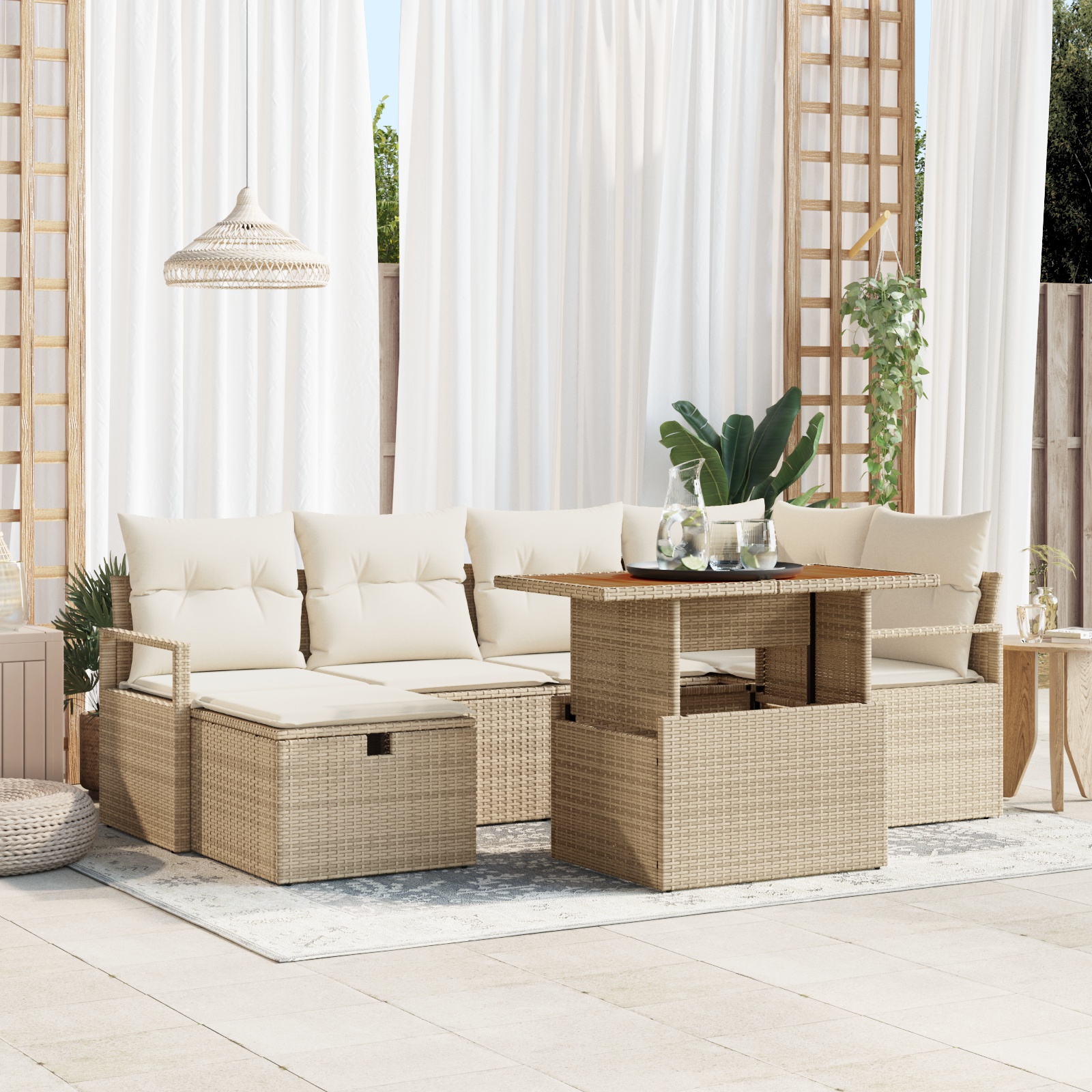 3359998 1 Set de canapele pentru grădină cu pernă 7 pcs Bej Rattan poli Set de canapele pentru grădină cu pernă 7 pcs Bej Rattan poli