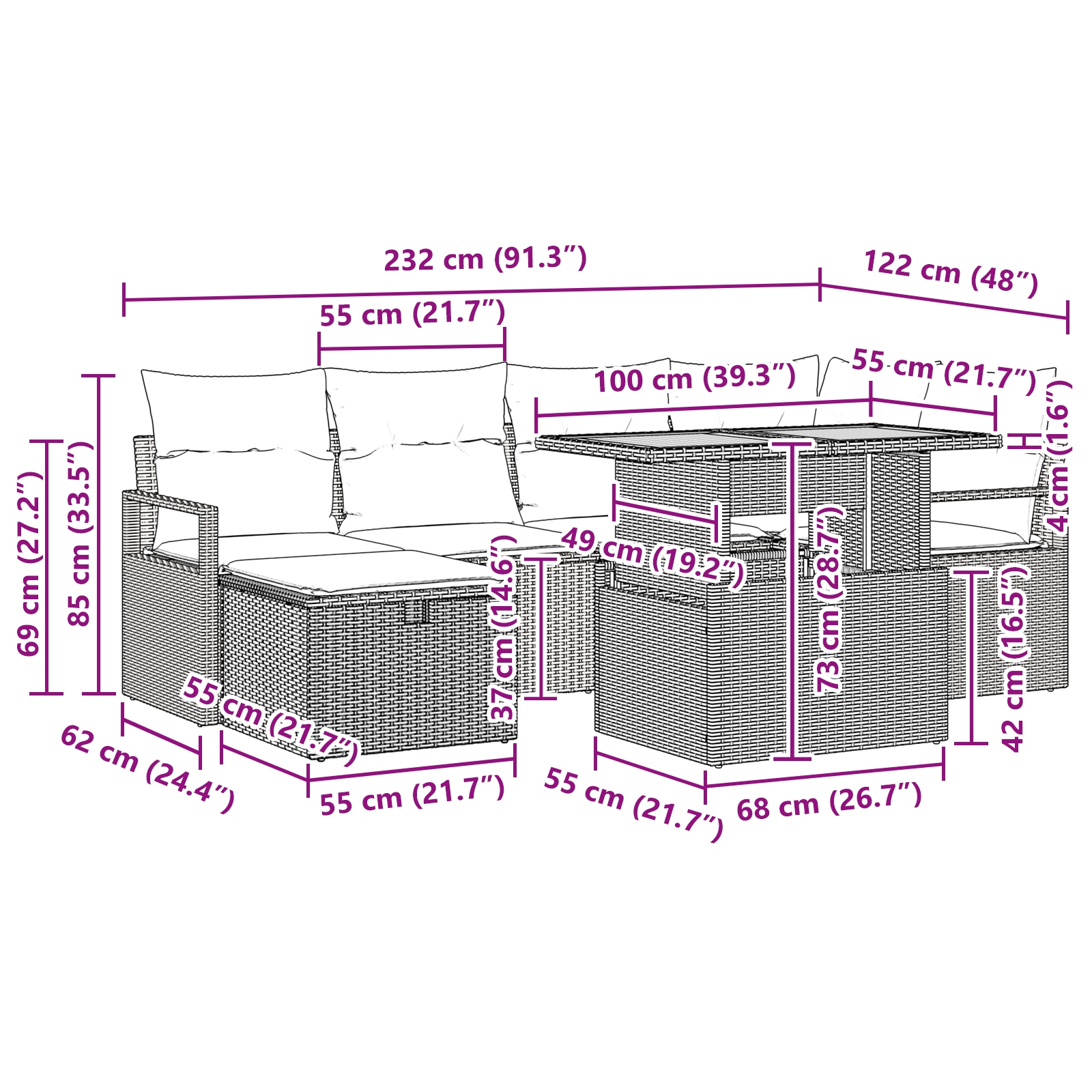 3359998 13 Set de canapele pentru grădină cu pernă 7 pcs Bej Rattan poli Set de canapele pentru grădină cu pernă 7 pcs Bej Rattan poli - imagine 13
