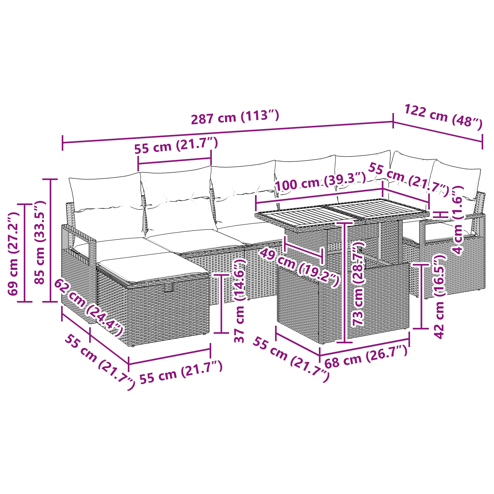 3360002 13 Set de canapele pentru grădină cu pernă 8 pcs Negru Rattan poli Set de canapele pentru grădină cu pernă 8 pcs Negru Rattan poli - imagine 13