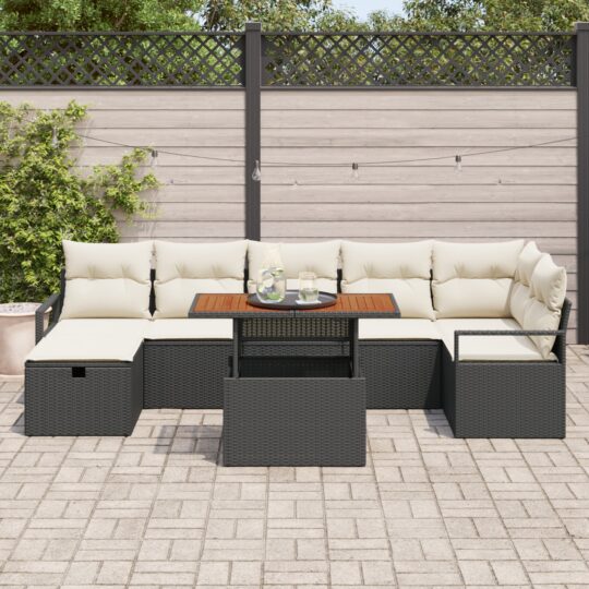 3360002 3 Set de canapele pentru grădină cu pernă 8 pcs Negru Rattan poli 3360002 3
