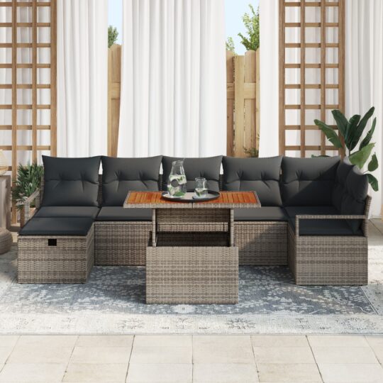 3360003 3 Set de canapele pentru grădină cu pernă 8 pcs Gri Rattan poli 3360003 3