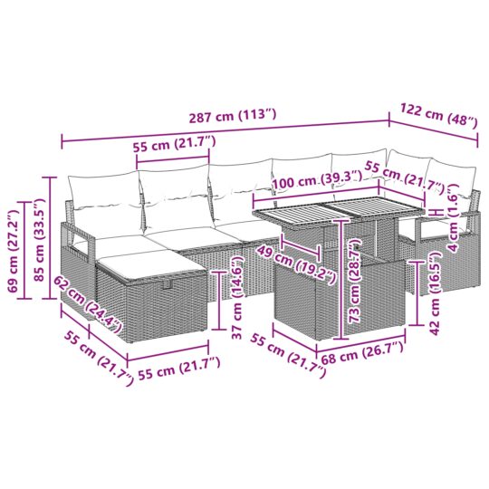 3360006 13 Set de canapele pentru grădină cu pernă 8 pcs Negru Rattan poli 3360006 13