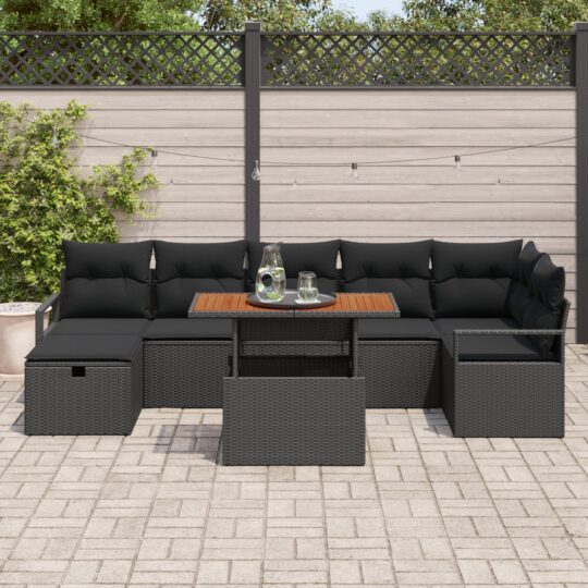 3360006 3 Set de canapele pentru grădină cu pernă 8 pcs Negru Rattan poli 3360006 3