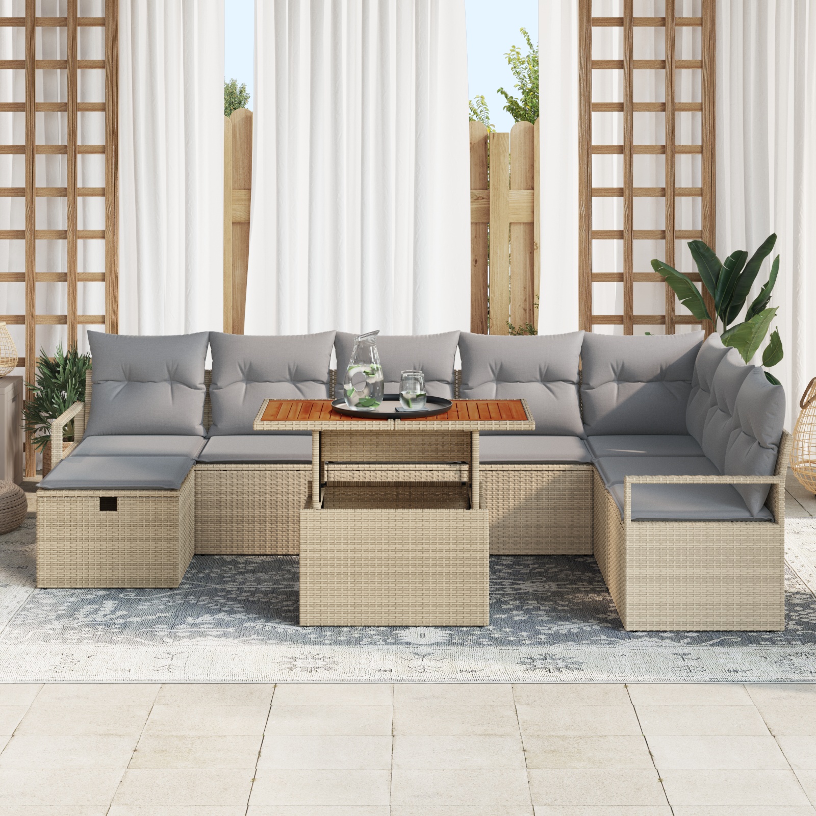 3360011 3 Set de canapele pentru grădină cu pernă 9 pcs Bej Rattan poli Set de canapele pentru grădină cu pernă 9 pcs Bej Rattan poli - imagine 3
