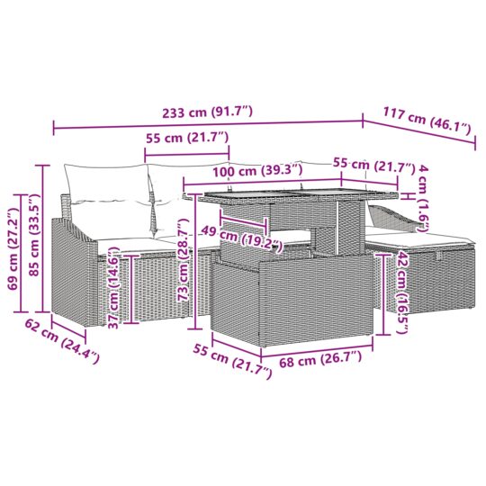 3360017 12 Set de canapele pentru grădină cu pernă 6 pcs Gri Rattan poli 3360017 12