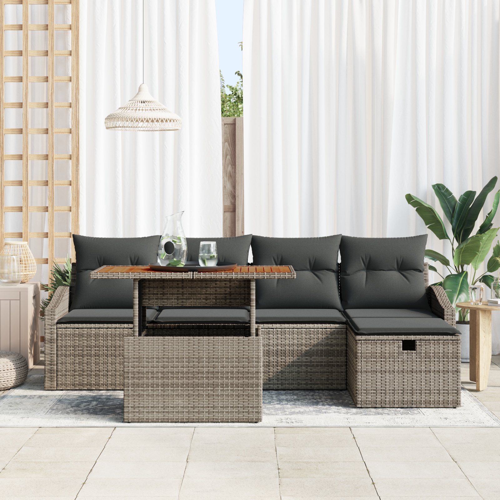 3360017 3 Set de canapele pentru grădină cu pernă 6 pcs Gri Rattan poli Set de canapele pentru grădină cu pernă 6 pcs Gri Rattan poli - imagine 3