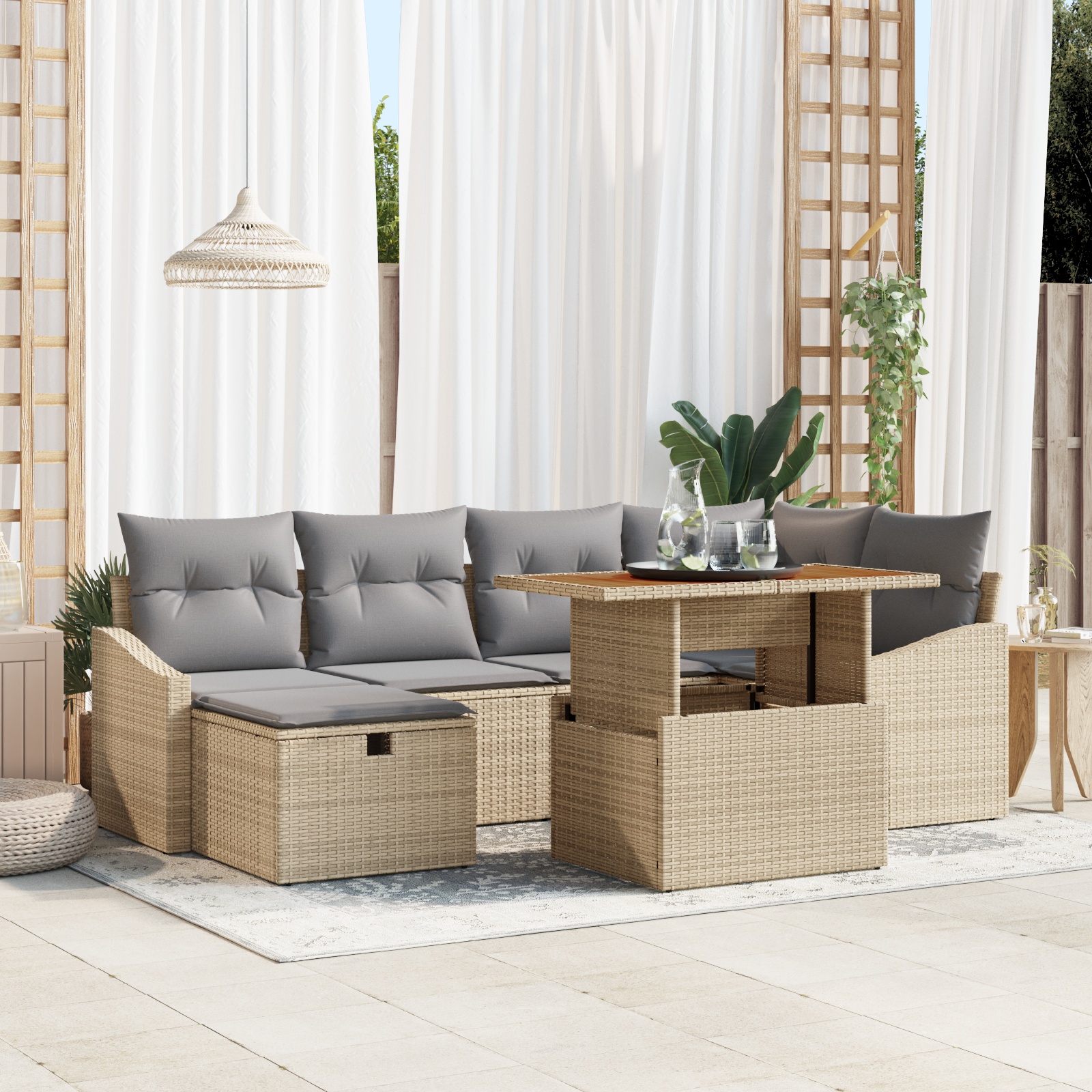 3360025 1 Set de canapele pentru grădină cu pernă 7 pcs Bej Rattan poli Set de canapele pentru grădină cu pernă 7 pcs Bej Rattan poli