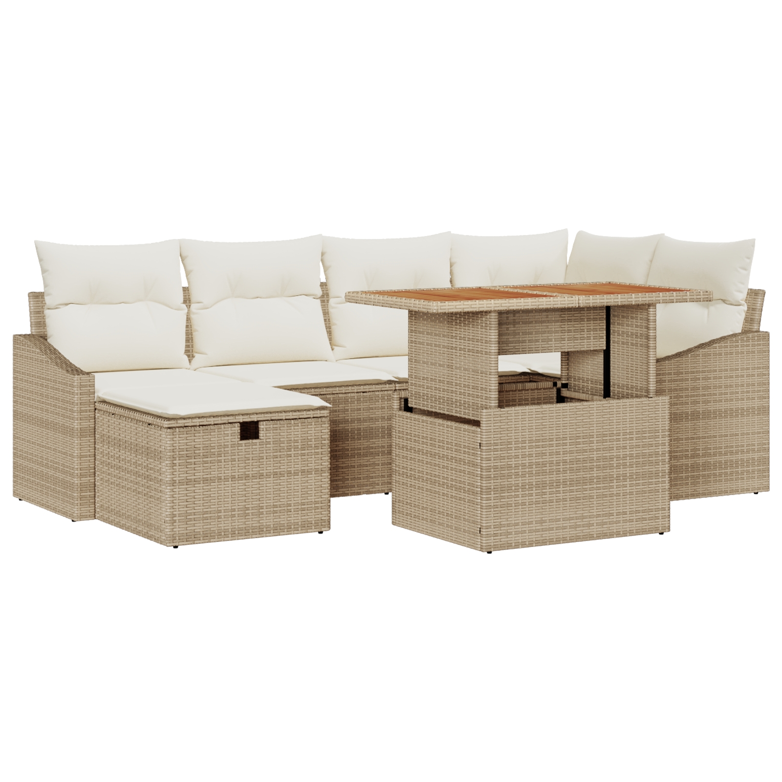 3360026 2 Set de canapele pentru grădină cu pernă 7 pcs Bej Rattan poli Set de canapele pentru grădină cu pernă 7 pcs Bej Rattan poli - imagine 2