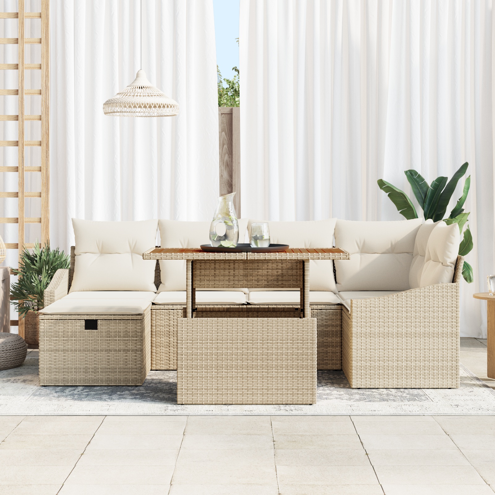 3360026 3 Set de canapele pentru grădină cu pernă 7 pcs Bej Rattan poli Set de canapele pentru grădină cu pernă 7 pcs Bej Rattan poli - imagine 3