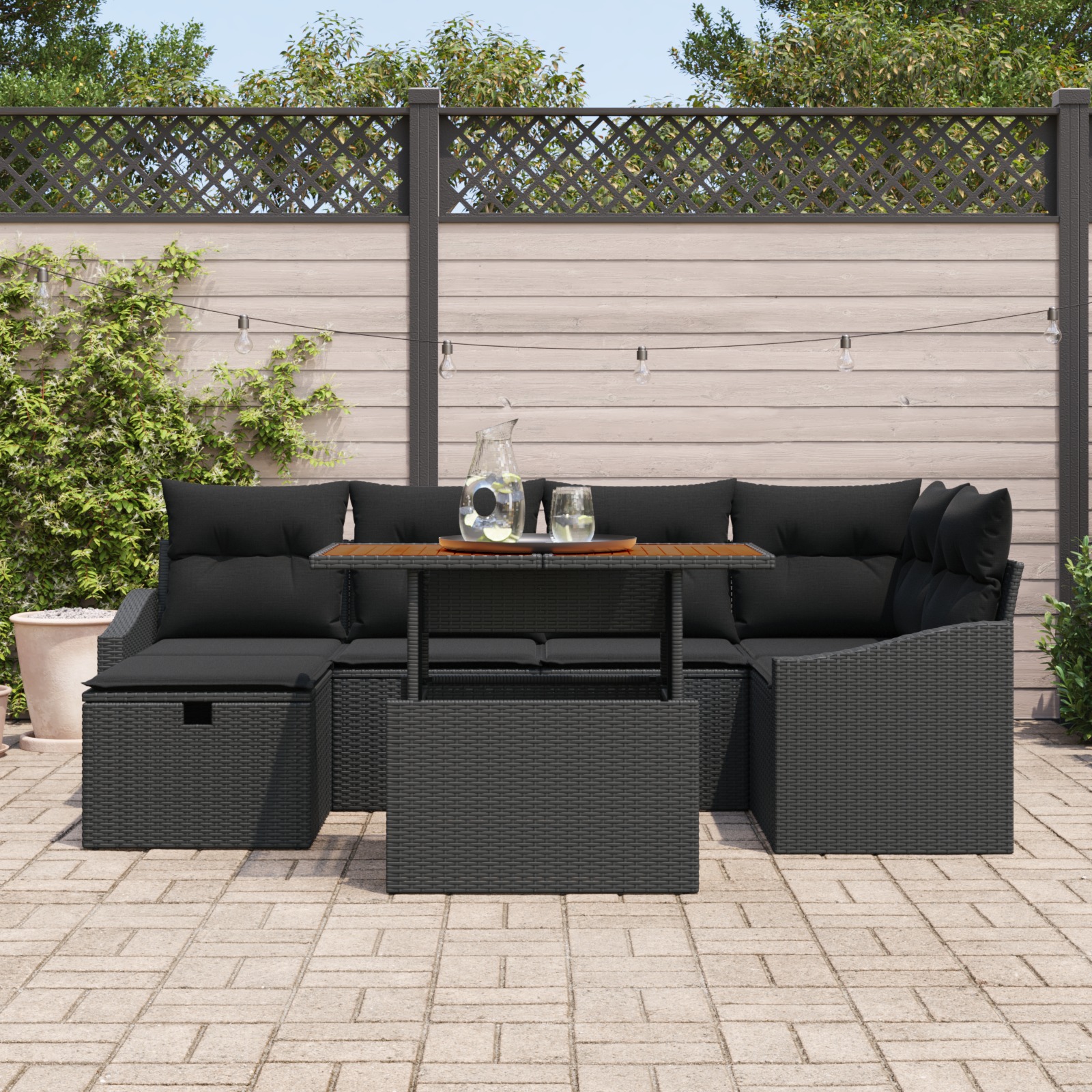 3360027 3 Set de canapele pentru grădină cu pernă 7 pcs Negru Rattan poli Set de canapele pentru grădină cu pernă 7 pcs Negru Rattan poli - imagine 3