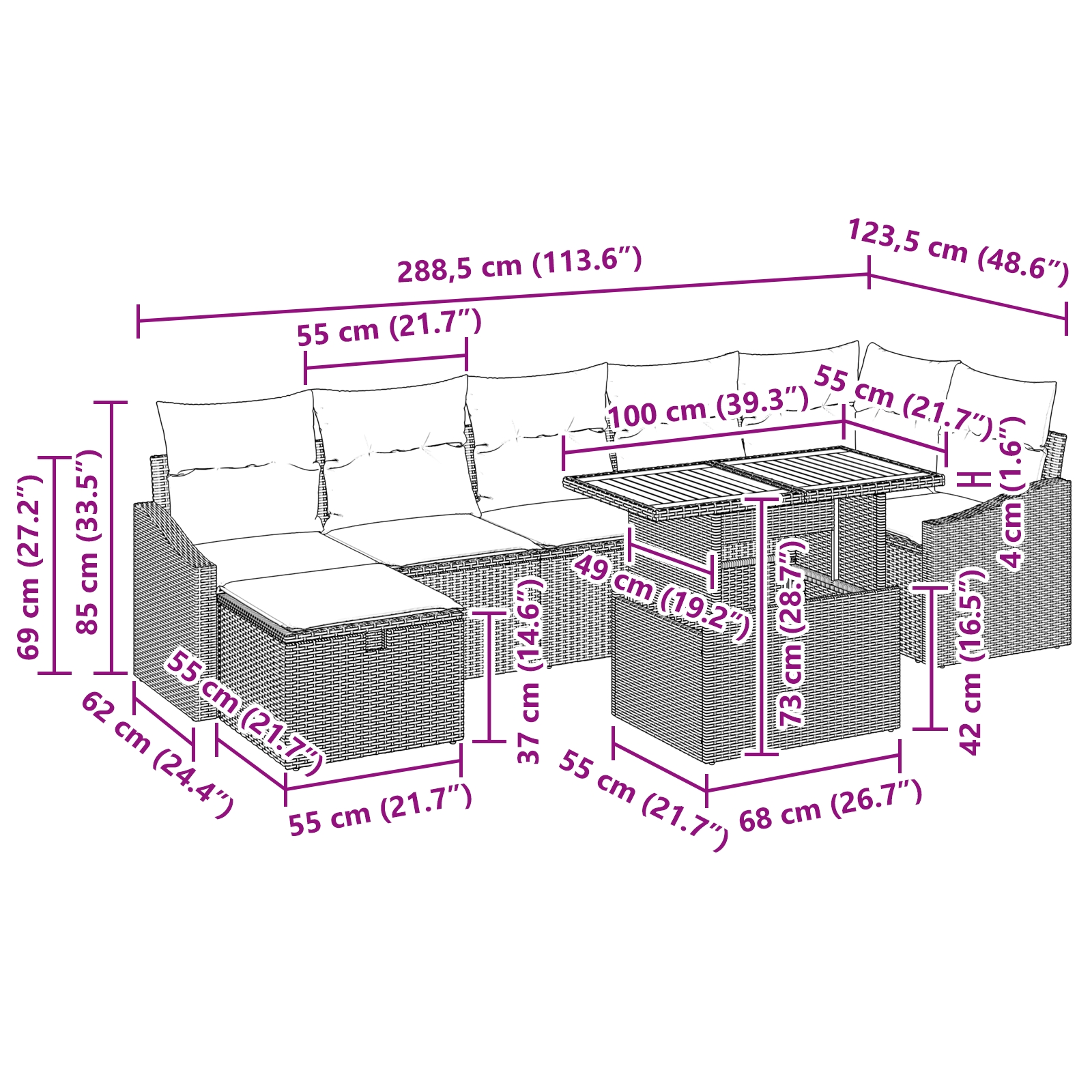 3360030 13 Set de canapele pentru grădină cu pernă 8 pcs Negru Rattan poli Set de canapele pentru grădină cu pernă 8 pcs Negru Rattan poli - imagine 13