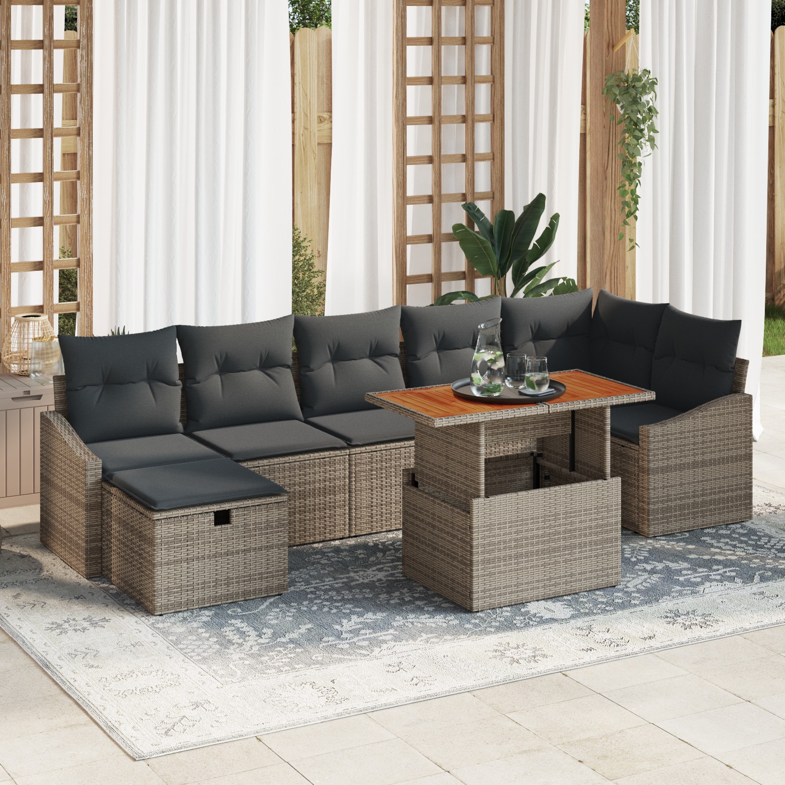 3360031 1 Set de canapele pentru grădină cu pernă 8 pcs Gri Rattan poli Set de canapele pentru grădină cu pernă 8 pcs Gri Rattan poli