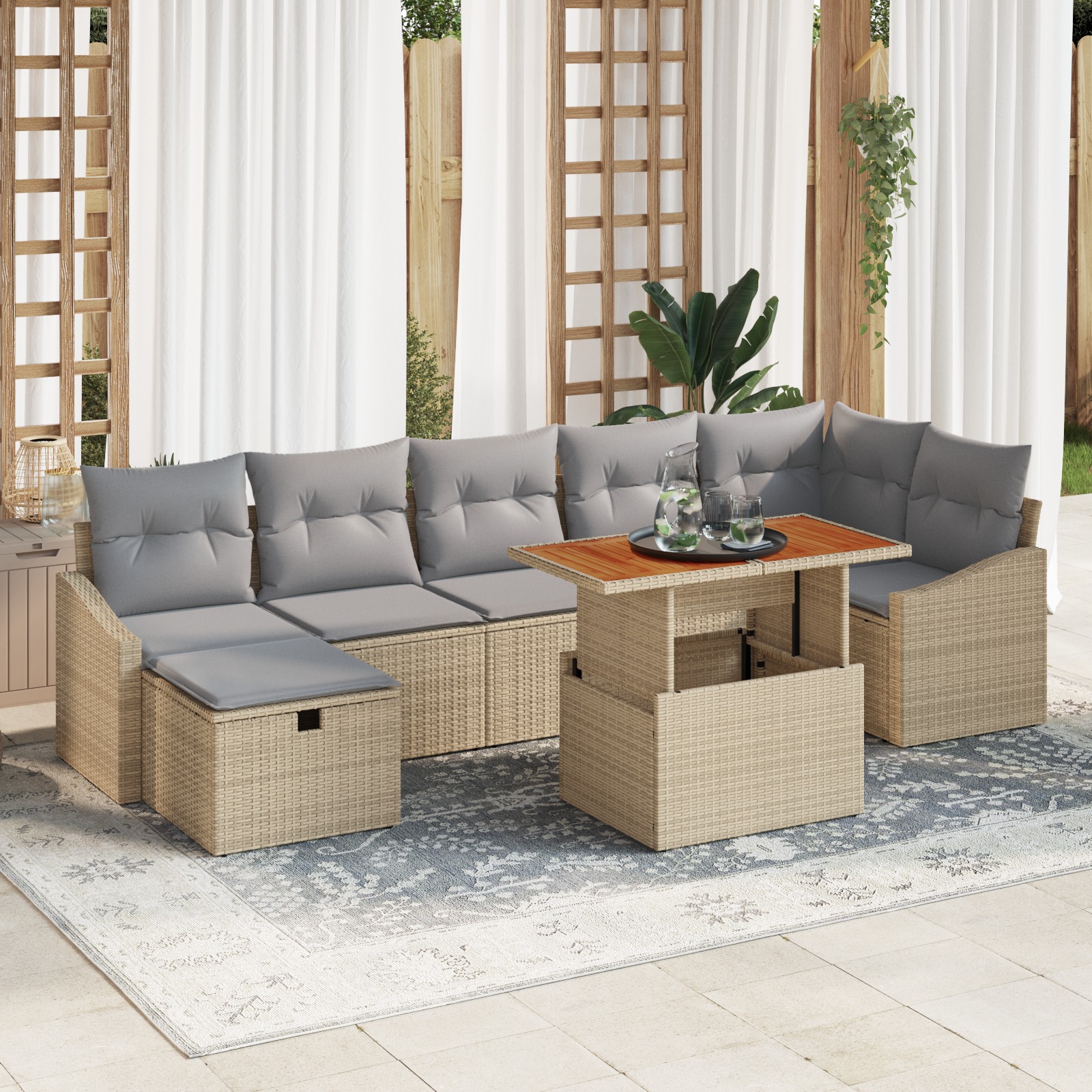 3360032 1 Set de canapele pentru grădină cu pernă 8 pcs Bej Rattan poli Set de canapele pentru grădină cu pernă 8 pcs Bej Rattan poli