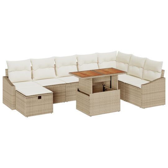 Alternative view of Set de canapele pentru grădină cu pernă 9 pcs Bej Rattan poli