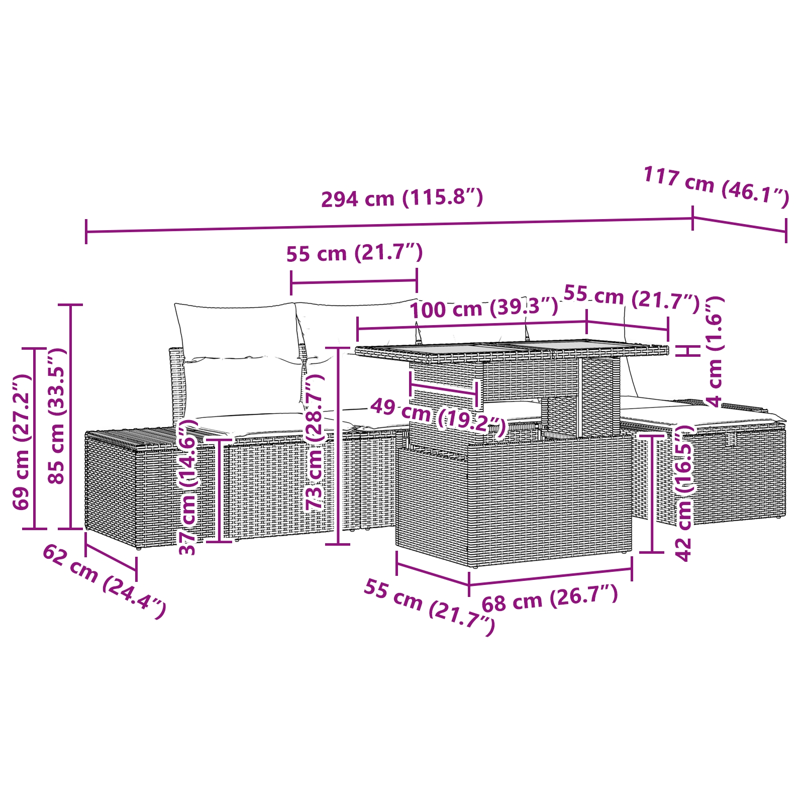 3360048 12 Set de canapele pentru grădină cu pernă 6 pcs Negru Rattan poli Set de canapele pentru grădină cu pernă 6 pcs Negru Rattan poli - imagine 12