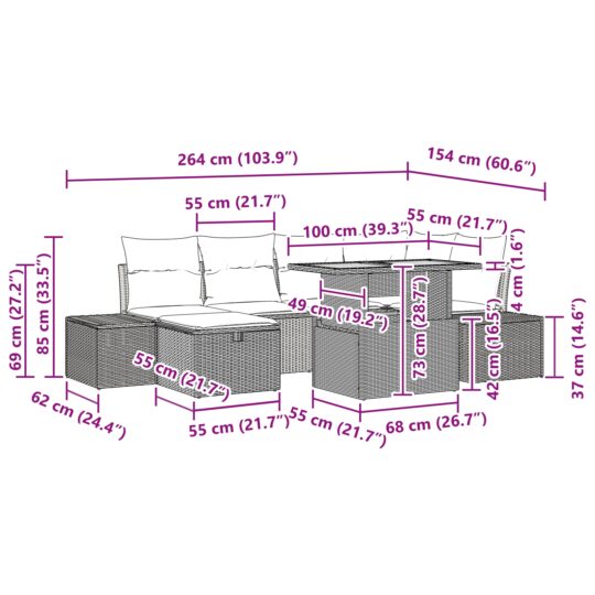 3360051 13 Set de canapele pentru grădină cu pernă 7 pcs Negru Rattan poli 3360051 13