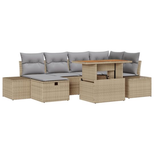 3360053 2 Set de canapele pentru grădină cu pernă 7 pcs Bej Rattan poli 3360053 2
