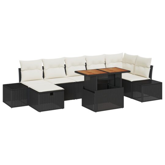 Alternative view of Set de canapele pentru grădină cu pernă 8 pcs Negru Rattan poli