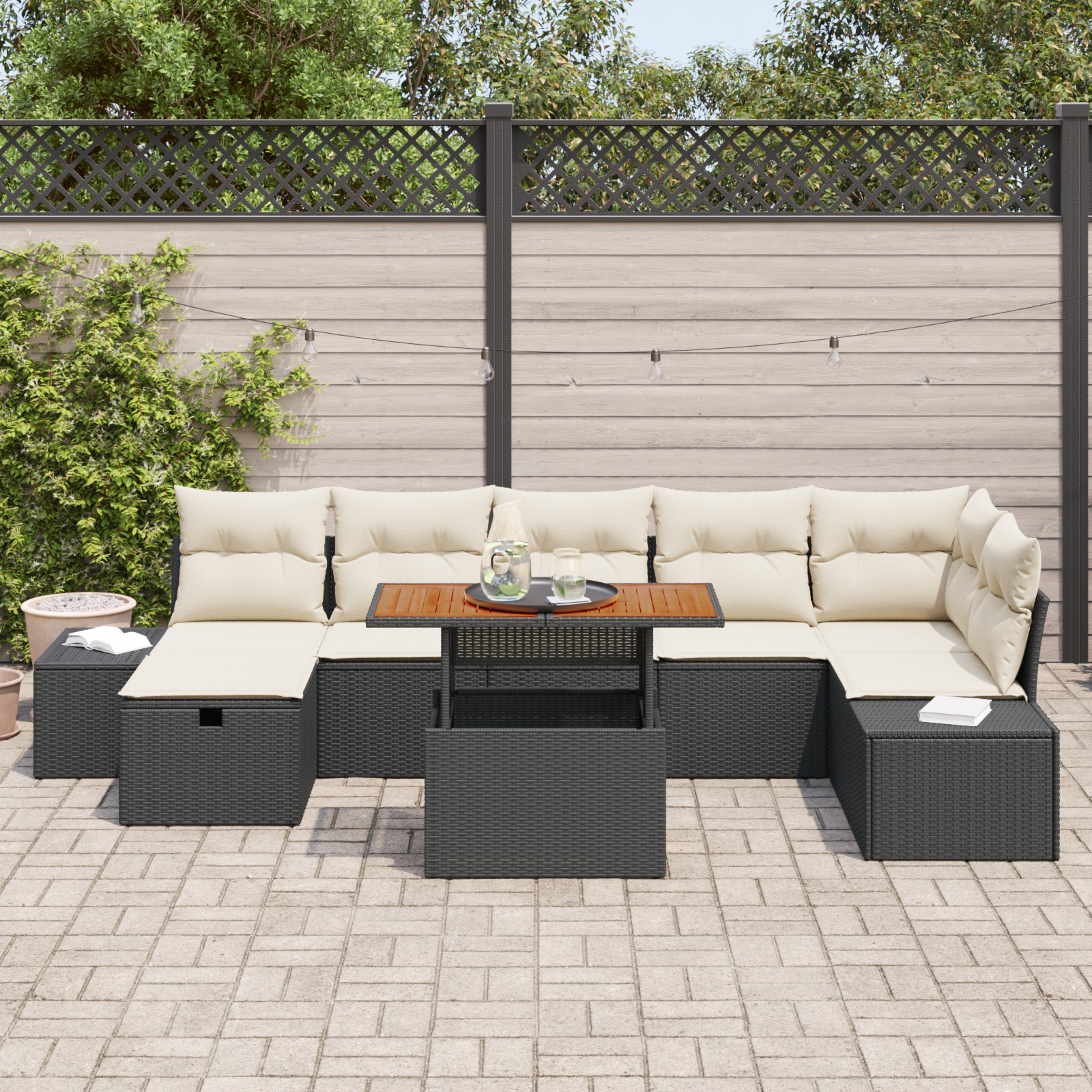 3360058 3 Set de canapele pentru grădină cu pernă 8 pcs Negru Rattan poli Set de canapele pentru grădină cu pernă 8 pcs Negru Rattan poli - imagine 3