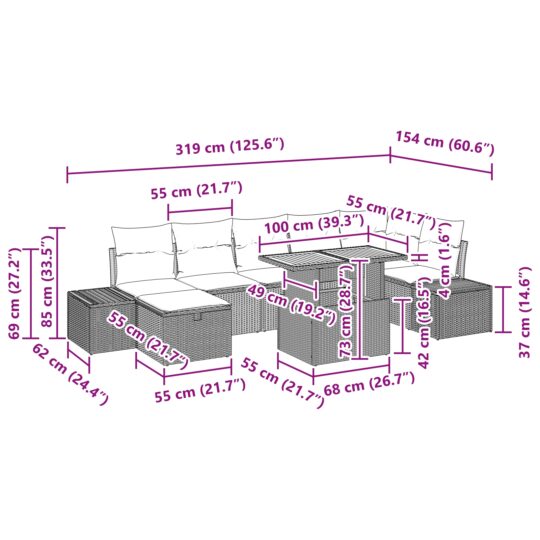 3360059 13 Set de canapele pentru grădină cu pernă 8 pcs Gri Rattan poli 3360059 13