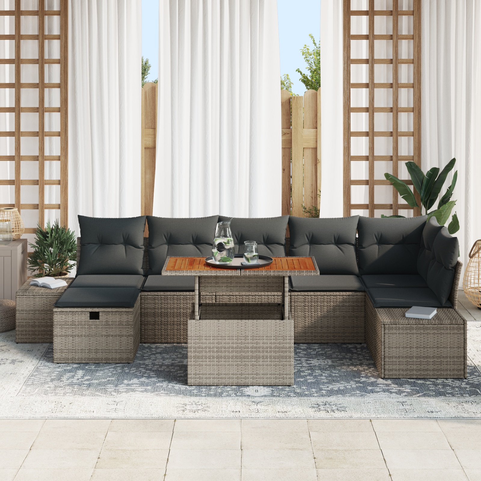 3360059 3 Set de canapele pentru grădină cu pernă 8 pcs Gri Rattan poli Set de canapele pentru grădină cu pernă 8 pcs Gri Rattan poli - imagine 3
