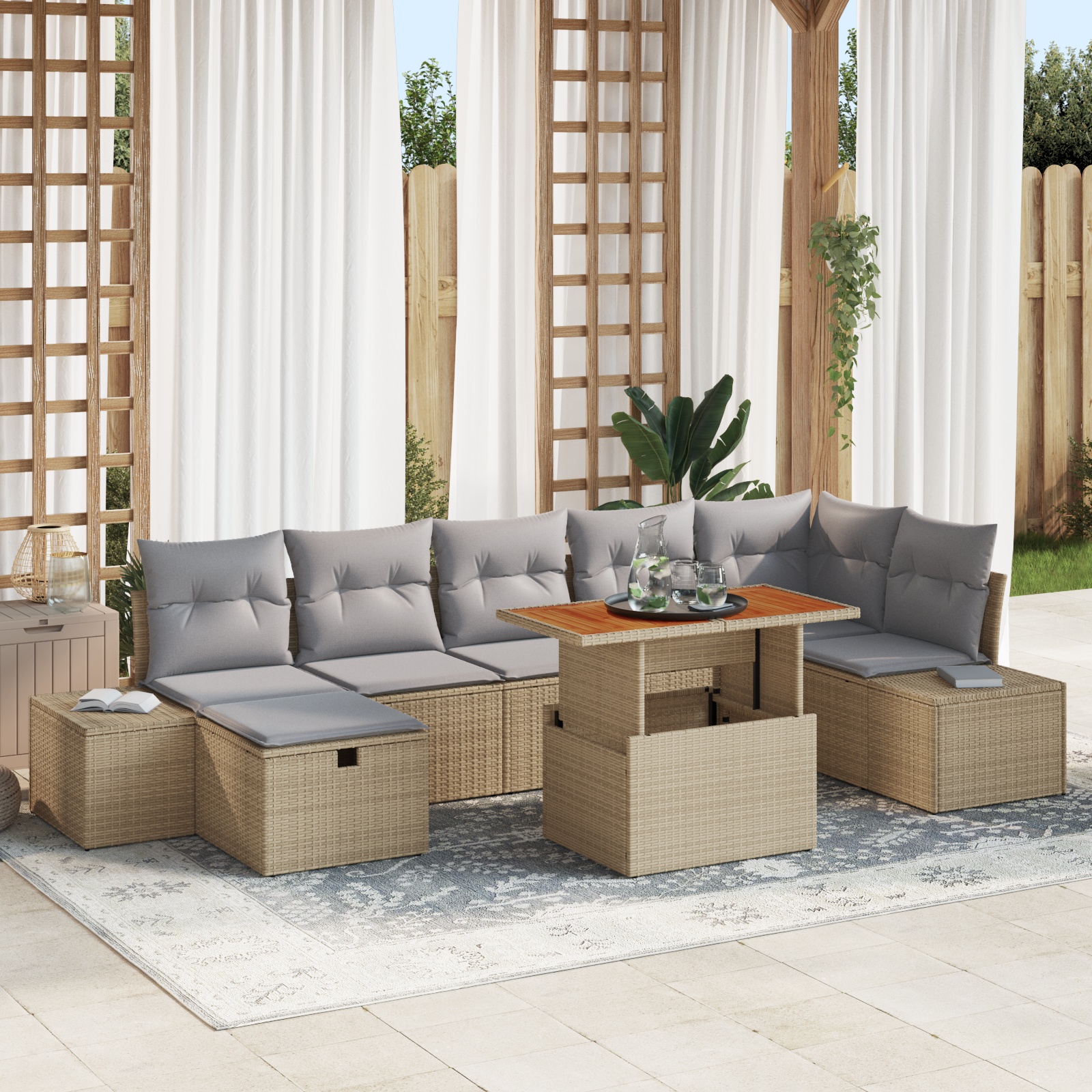 3360060 1 Set de canapele pentru grădină cu pernă 8 pcs Bej Rattan poli Set de canapele pentru grădină cu pernă 8 pcs Bej Rattan poli