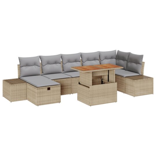 3360060 2 Set de canapele pentru grădină cu pernă 8 pcs Bej Rattan poli 3360060 2