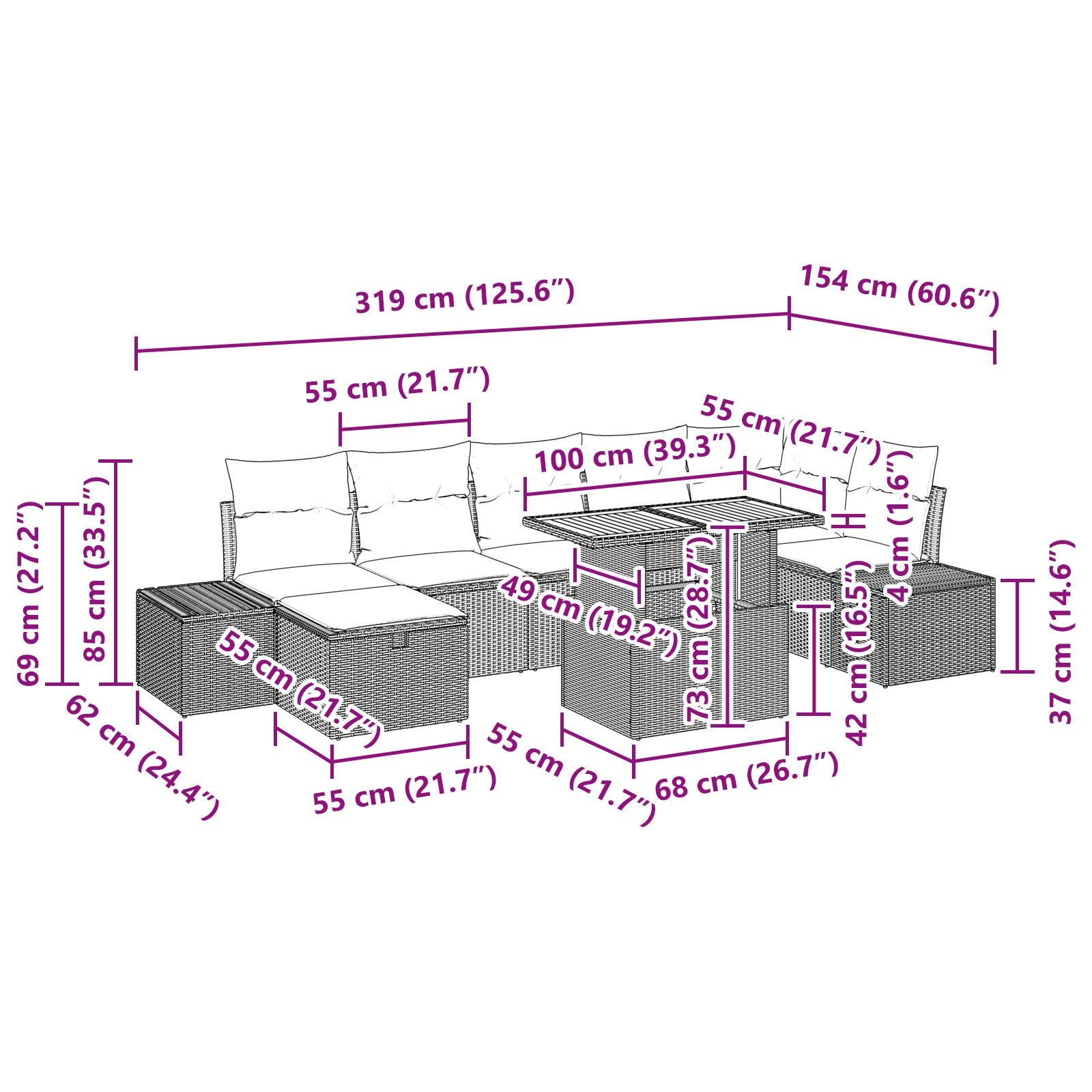 3360062 13 Set de canapele pentru grădină cu pernă 8 pcs Negru Rattan poli Set de canapele pentru grădină cu pernă 8 pcs Negru Rattan poli - imagine 13