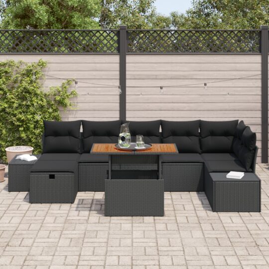 3360062 3 Set de canapele pentru grădină cu pernă 8 pcs Negru Rattan poli 3360062 3