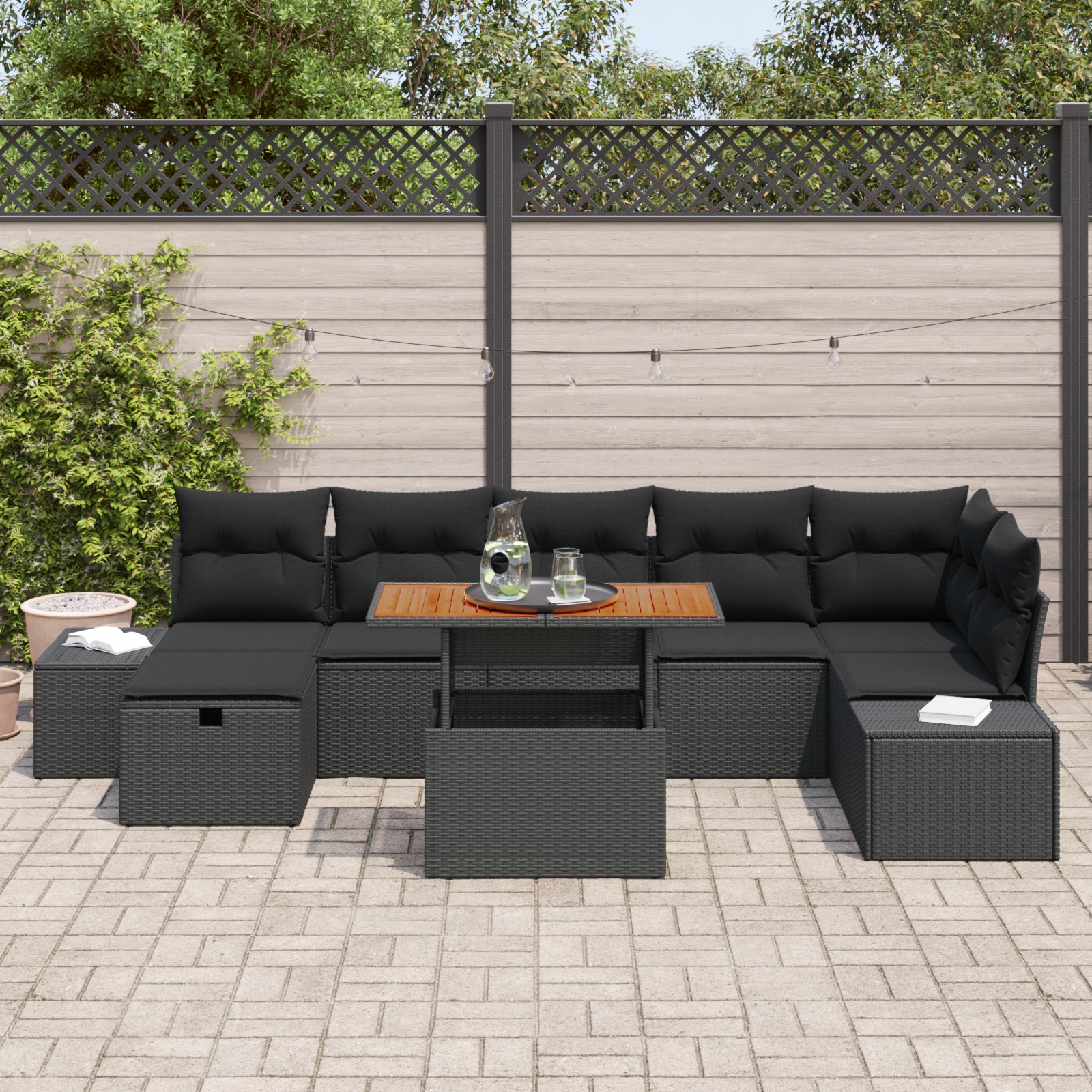 3360062 3 Set de canapele pentru grădină cu pernă 8 pcs Negru Rattan poli Set de canapele pentru grădină cu pernă 8 pcs Negru Rattan poli - imagine 3