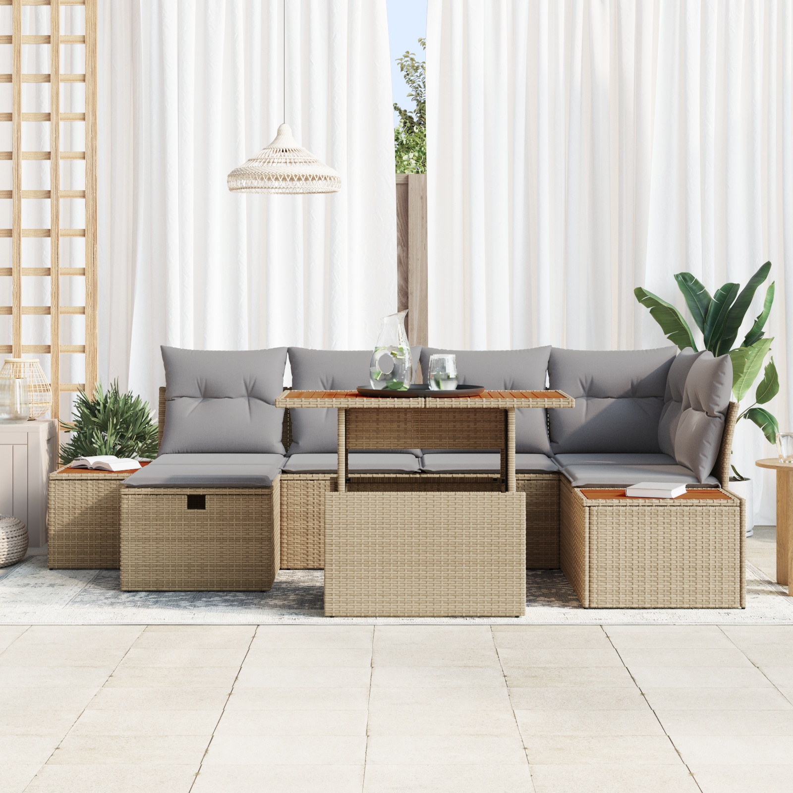 3360080 3 Set de canapele pentru grădină cu pernă 7 pcs Bej Rattan poli Set de canapele pentru grădină cu pernă 7 pcs Bej Rattan poli - imagine 3
