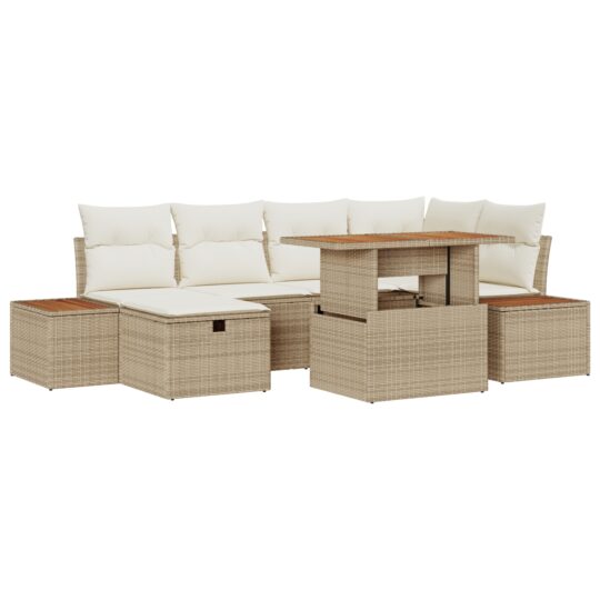 3360081 2 Set de canapele pentru grădină cu pernă 7 pcs Bej Rattan poli 3360081 2