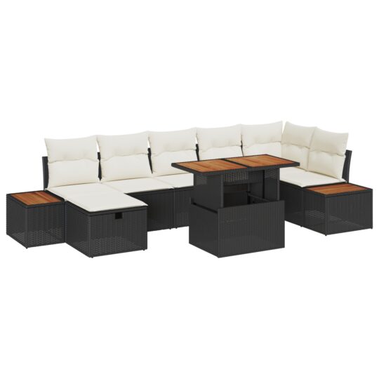 Alternative view of Set de canapele pentru grădină cu pernă 8 pcs Negru Rattan poli