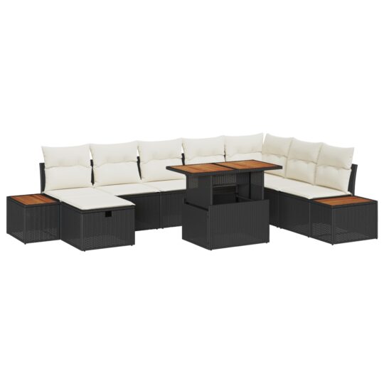 Alternative view of Set de canapele pentru grădină cu pernă 9 pcs Negru Rattan poli