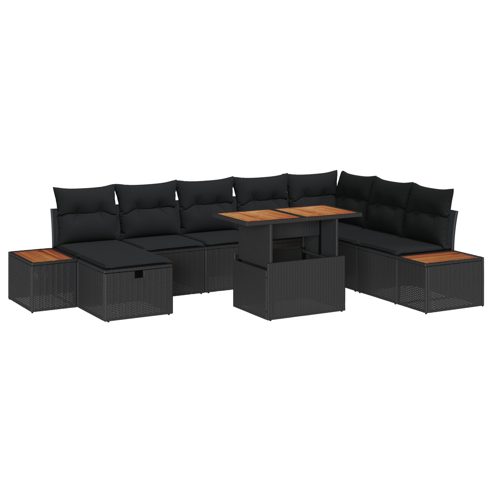 3360088 2 Set de canapele pentru grădină cu pernă 9 pcs Negru Rattan poli Set de canapele pentru grădină cu pernă 9 pcs Negru Rattan poli - imagine 2