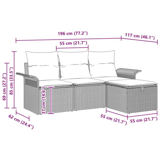 3360179 12 Set de canapele pentru grădină cu pernă 4 pcs Maro Rattan poli 3360179 12