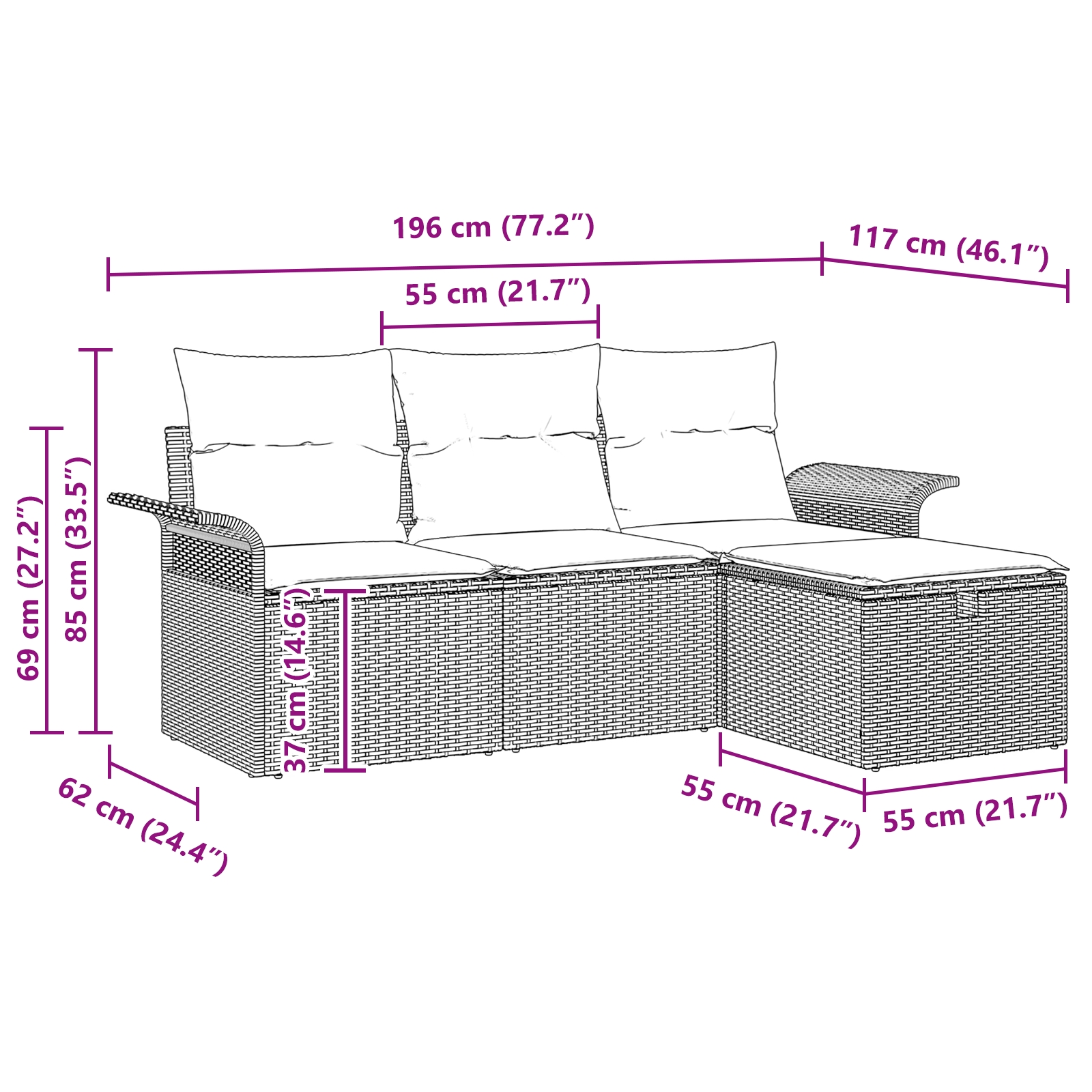 3360179 12 Set de canapele pentru grădină cu pernă 4 pcs Maro Rattan poli Set de canapele pentru grădină cu pernă 4 pcs Maro Rattan poli - imagine 12