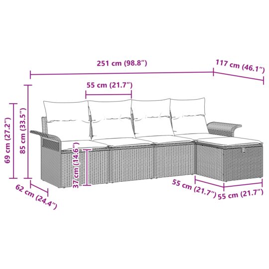 3360191 12 Set de canapele pentru grădină cu pernă 5 pcs Bej Rattan poli 3360191 12
