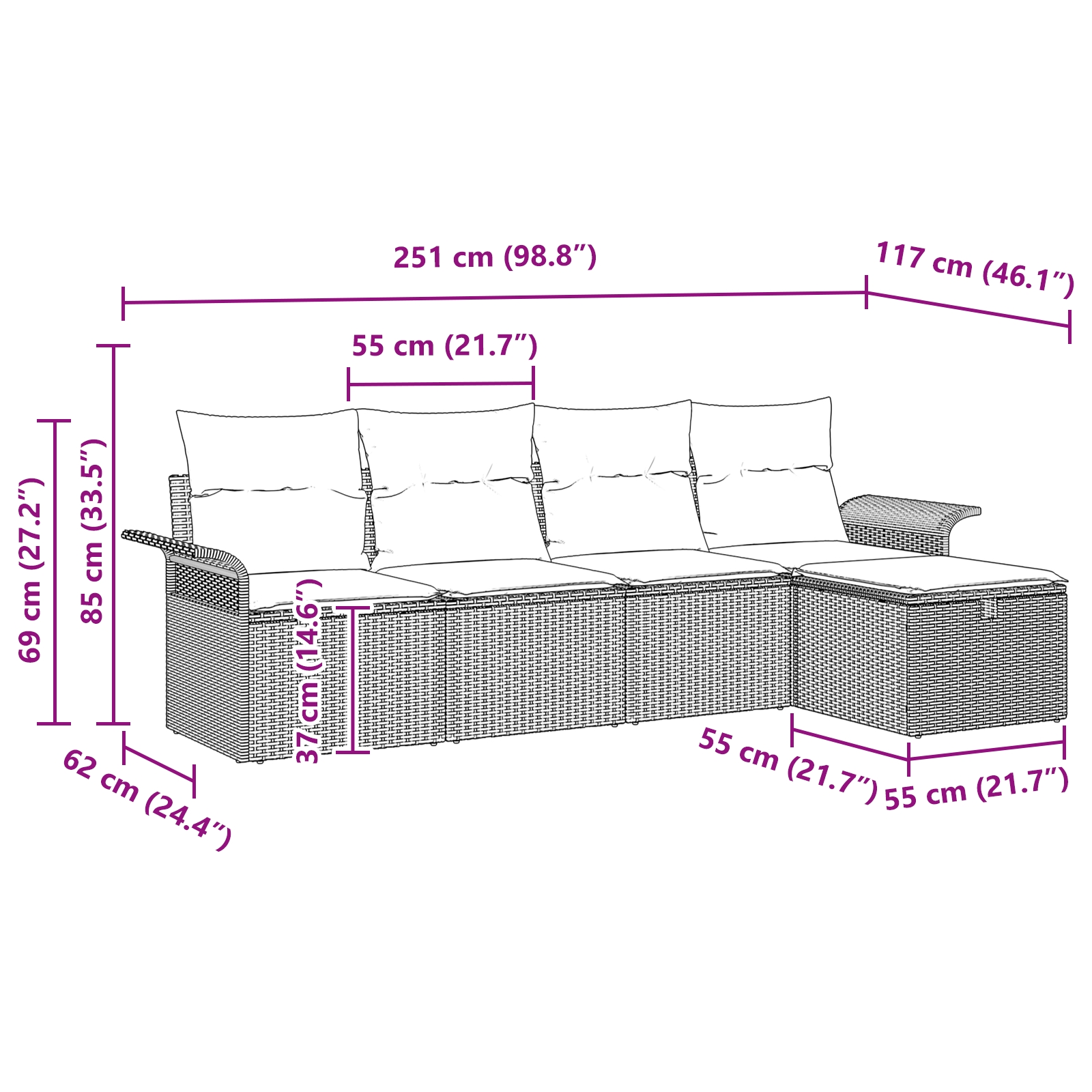 3360191 12 Set de canapele pentru grădină cu pernă 5 pcs Bej Rattan poli Set de canapele pentru grădină cu pernă 5 pcs Bej Rattan poli - imagine 12