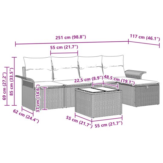 3360201 13 Set de canapele pentru grădină cu pernă 6 pcs Bej Rattan poli 3360201 13