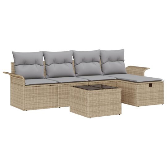 Alternative view of Set de canapele pentru grădină cu pernă 6 pcs Bej Rattan poli