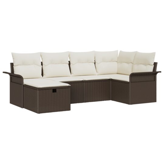 Alternative view of Set de canapele pentru grădină cu pernă 6 pcs Maro Rattan poli