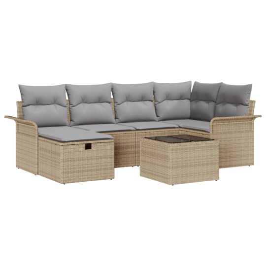 Alternative view of Set de canapele pentru grădină cu pernă 7 pcs Bej Rattan poli