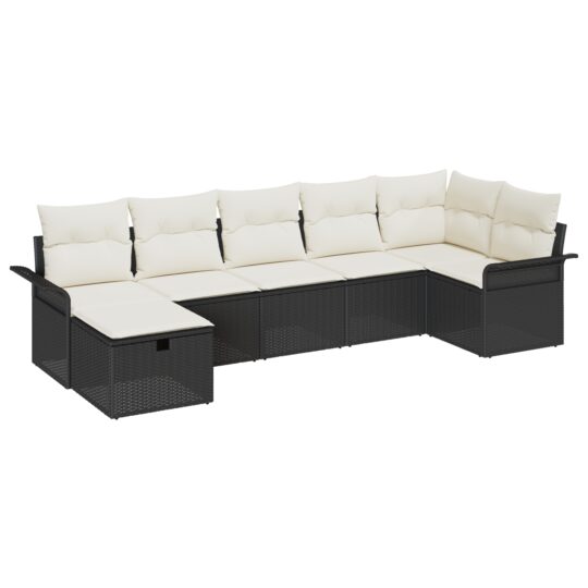 Alternative view of Set de canapele pentru grădină cu pernă 7 pcs Negru Rattan poli