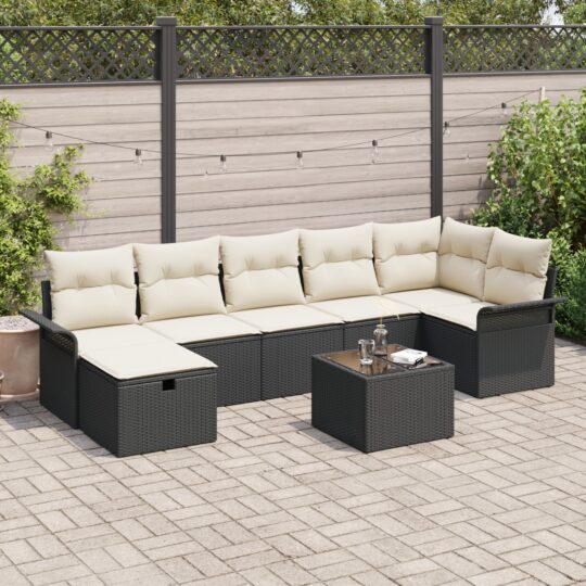 Set de canapele pentru grădină cu pernă 8 pcs Negru Rattan poli