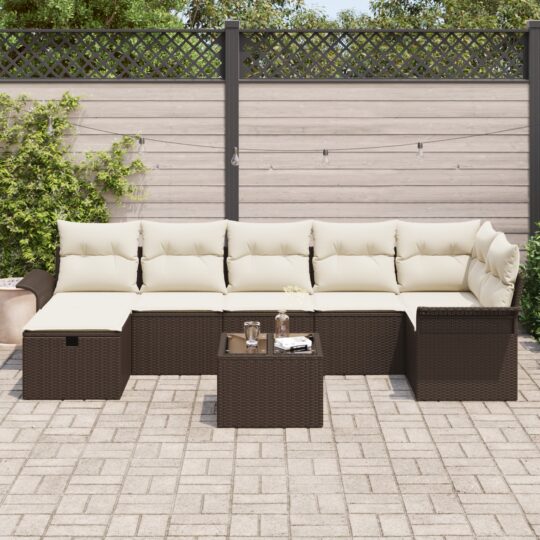3360239 3 Set de canapele pentru grădină cu pernă 8 pcs Maro Rattan poli 3360239 3