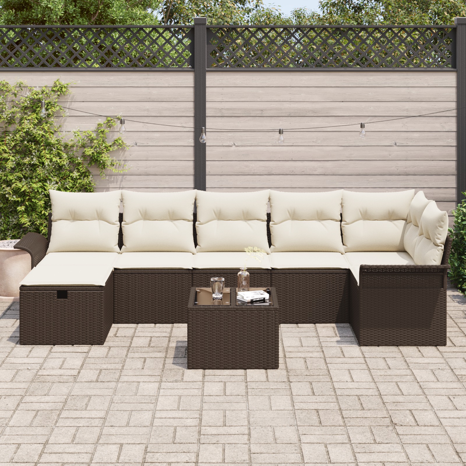 3360239 3 Set de canapele pentru grădină cu pernă 8 pcs Maro Rattan poli Set de canapele pentru grădină cu pernă 8 pcs Maro Rattan poli - imagine 3