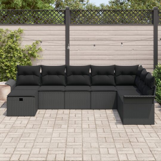 3360264 3 Set de canapele pentru grădină cu pernă 8 pcs Negru Rattan poli 3360264 3